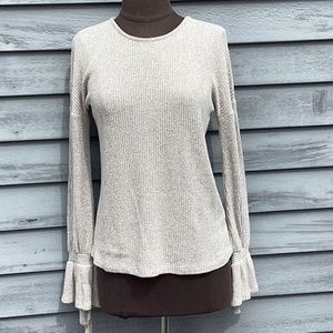 Lucky Brand Ribbed Sweater with Ruffle Tie Sleeve Size Small